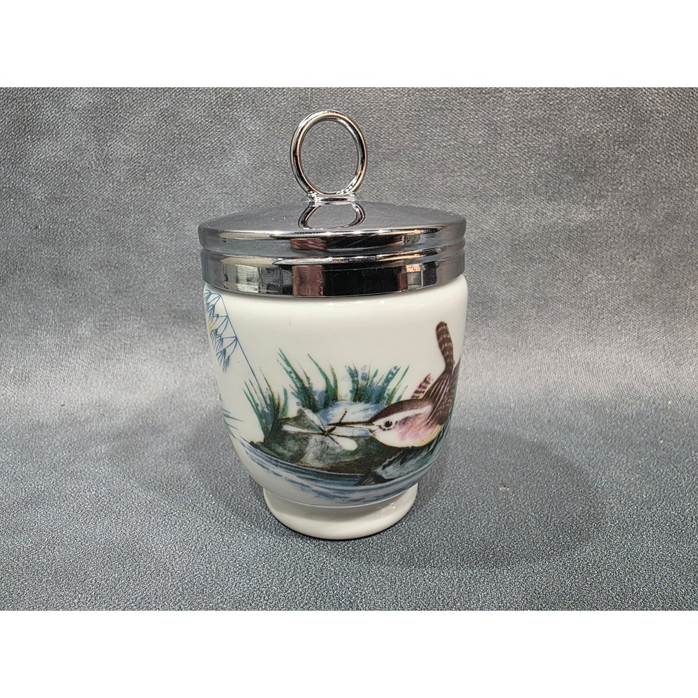 Royal Worcester Porcelain Egg Coddler Bird Motif Made in England Chrome Lid